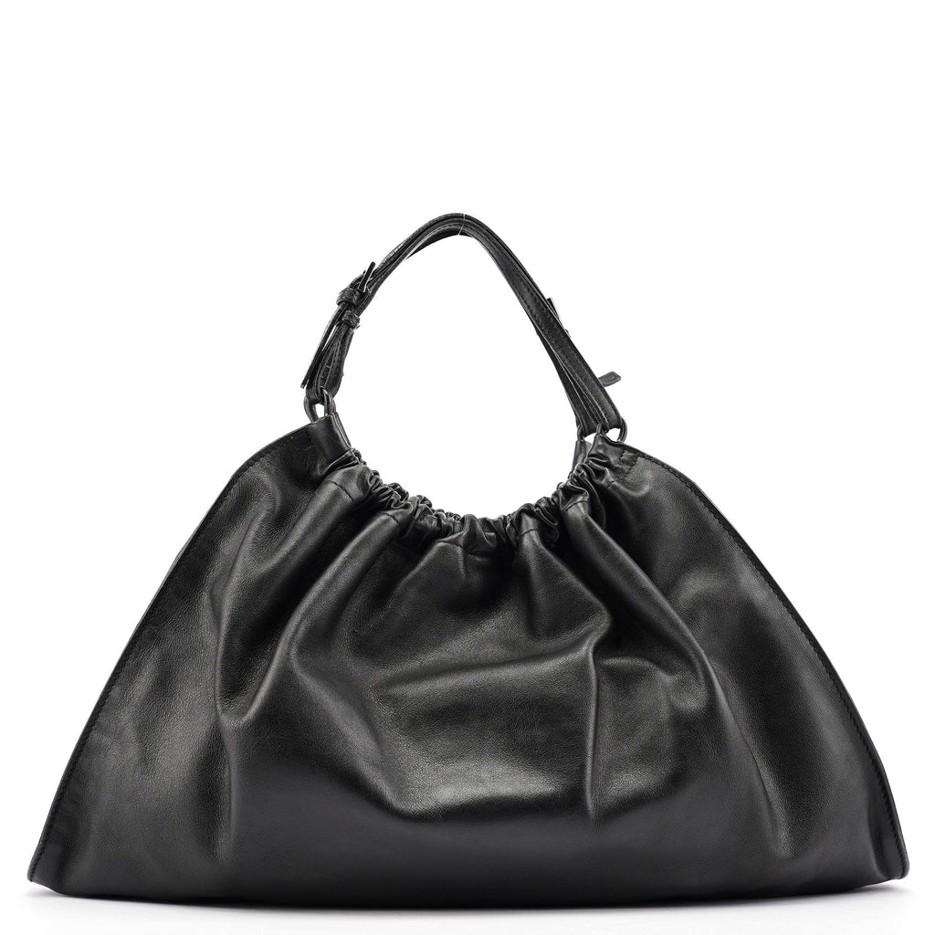 76554 Black Leather Ruched Bag