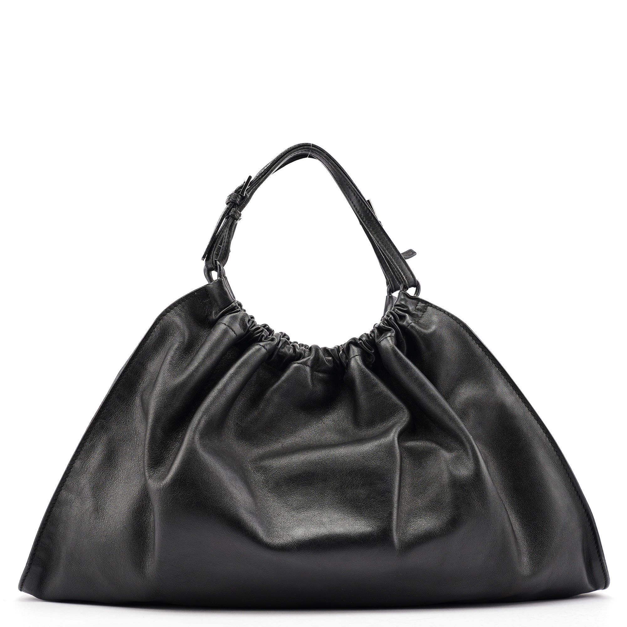 76554 Black Leather Ruched Bag