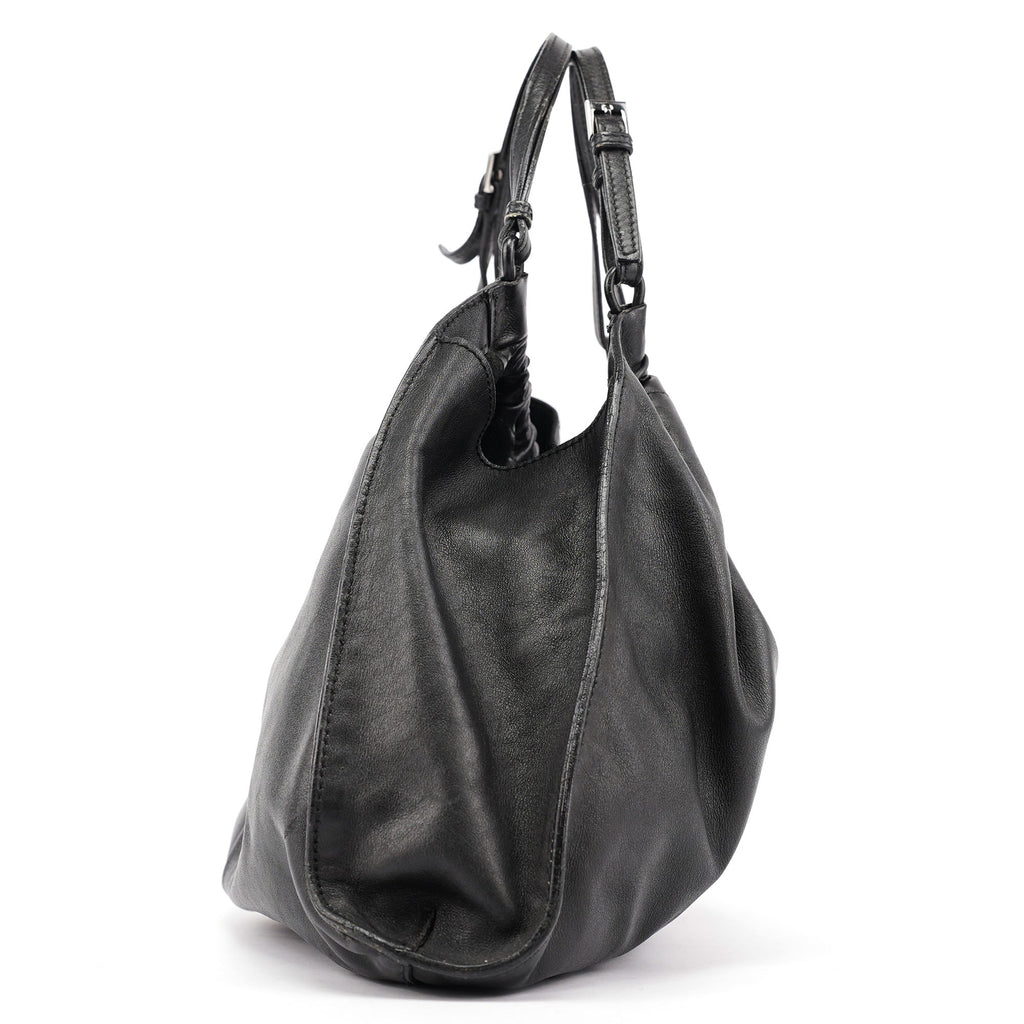 76554 Black Leather Ruched Bag
