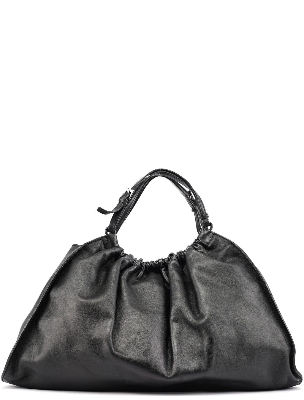 76554 Black Leather Ruched Bag