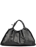 76554 Black Leather Ruched Bag