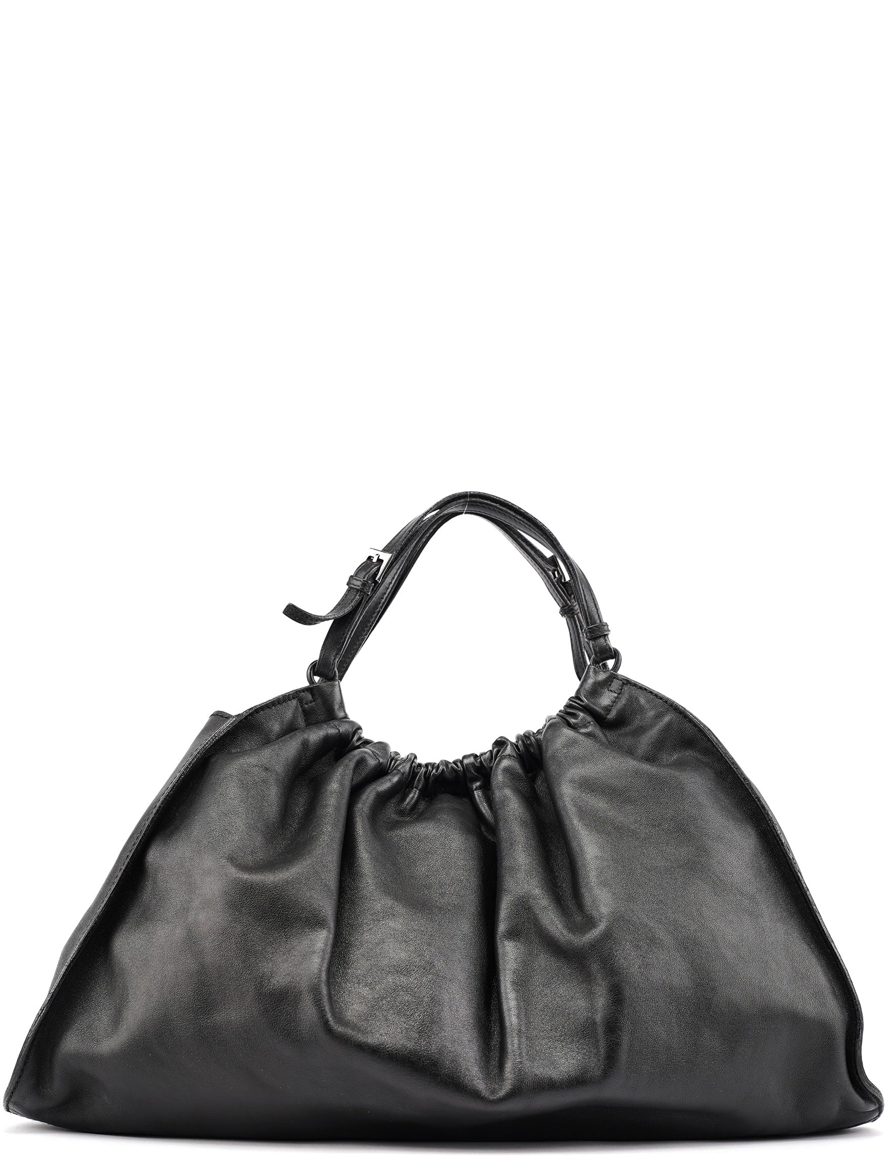 76554 Black Leather Ruched Bag