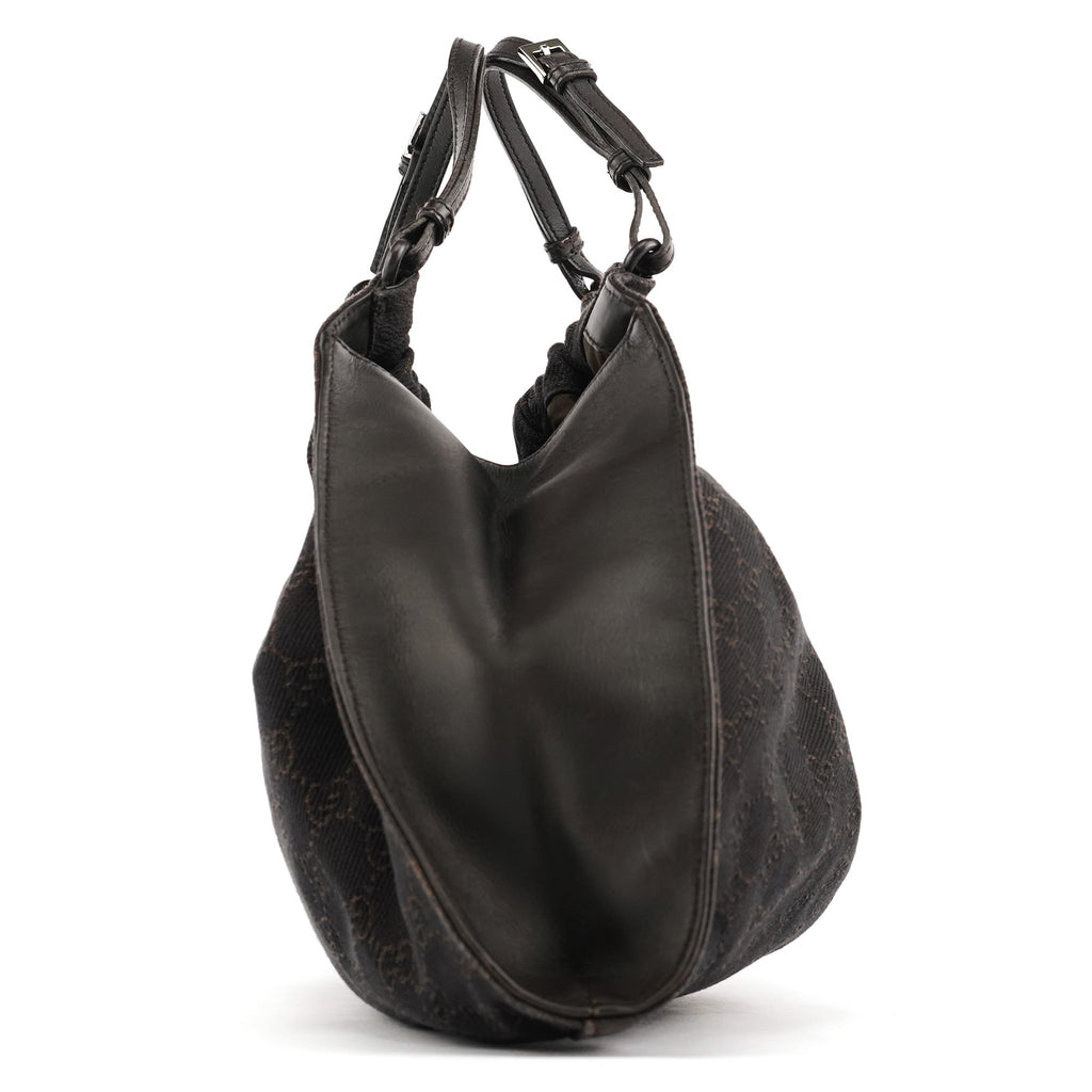 76554 Brown GG Canvas Ruched Shoulder Bag