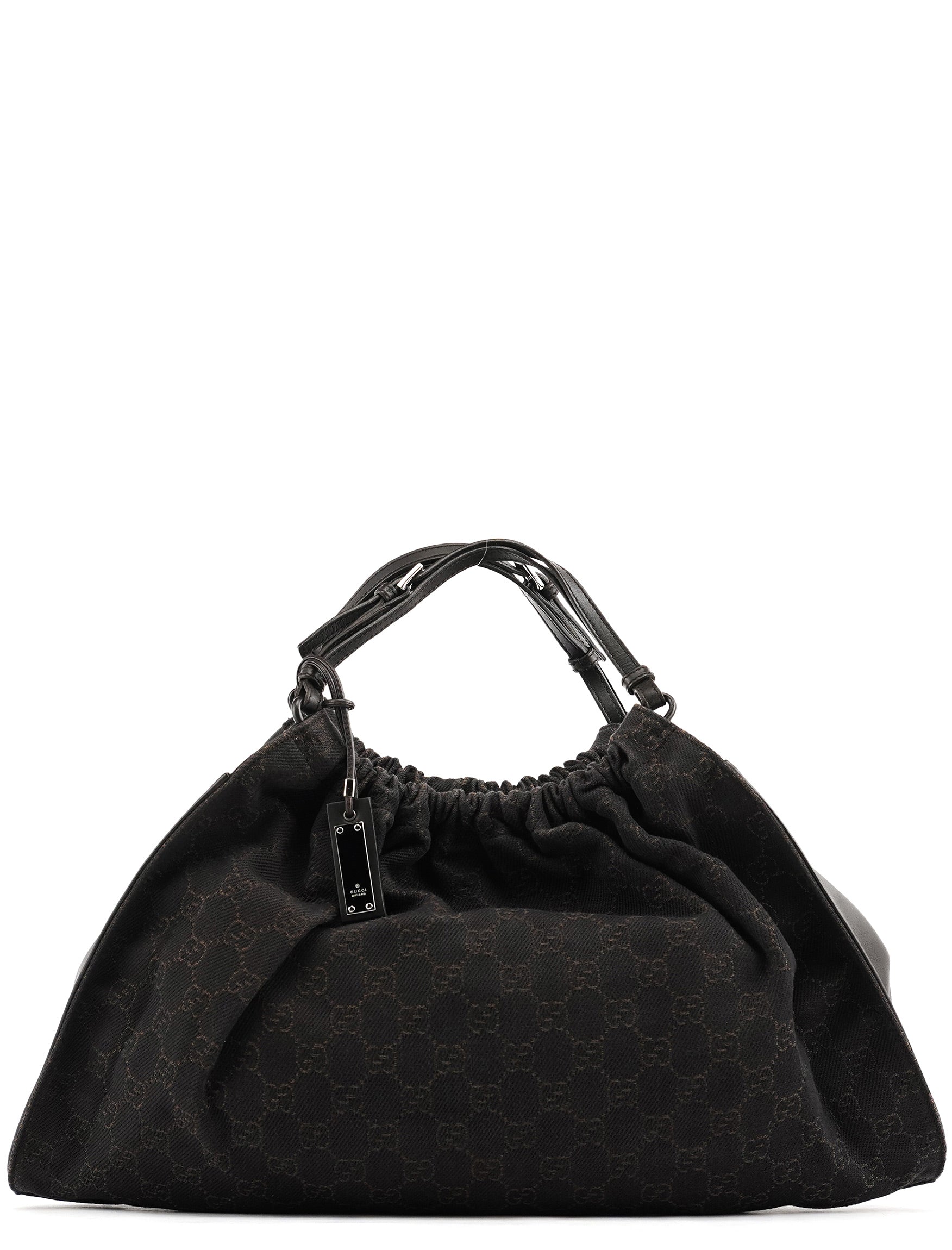 76554 Brown GG Canvas Ruched Shoulder Bag