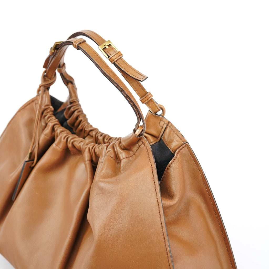 76554 Light Brown Ruched Tote Bag