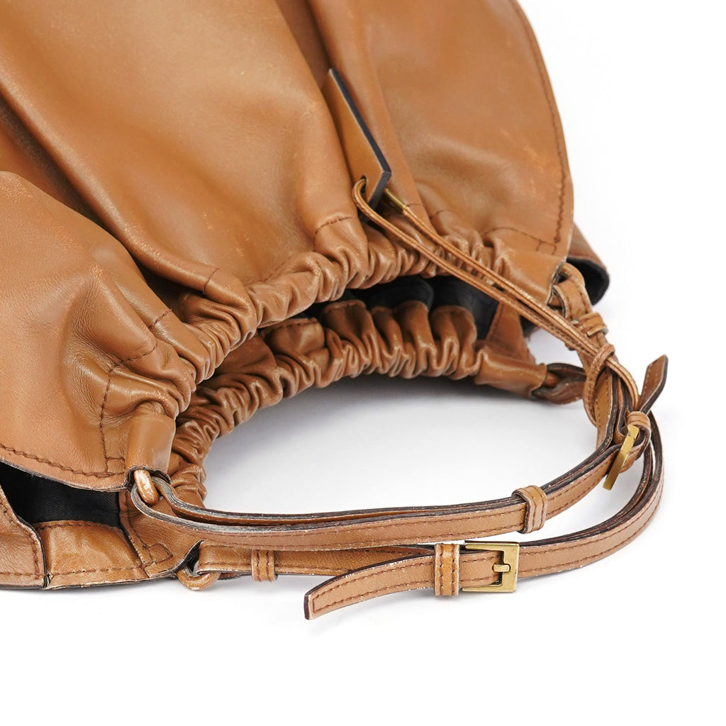 76554 Light Brown Ruched Tote Bag