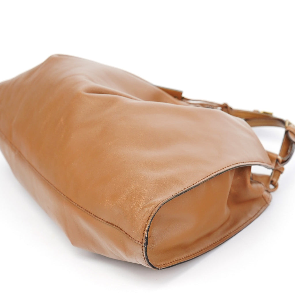 76554 Light Brown Ruched Tote Bag