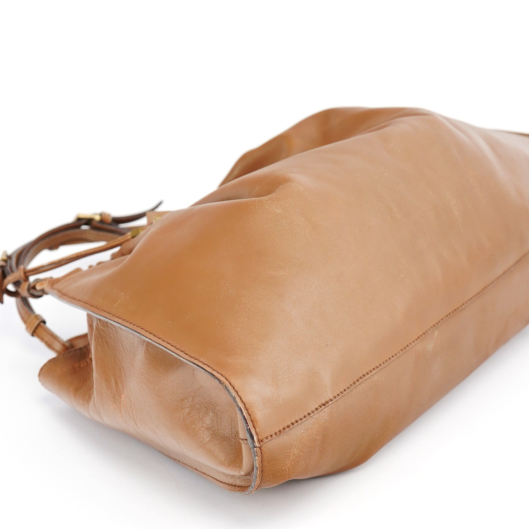 76554 Light Brown Ruched Tote Bag
