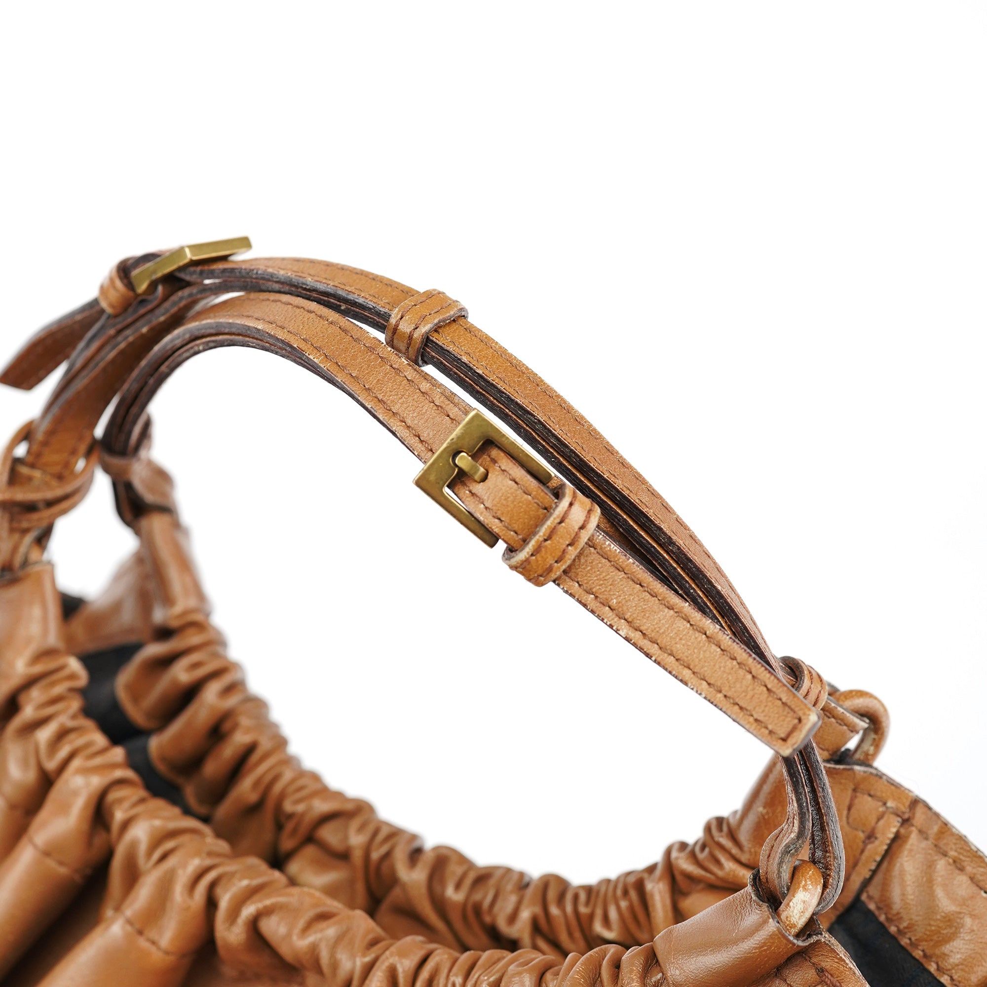 76554 Light Brown Ruched Tote Bag