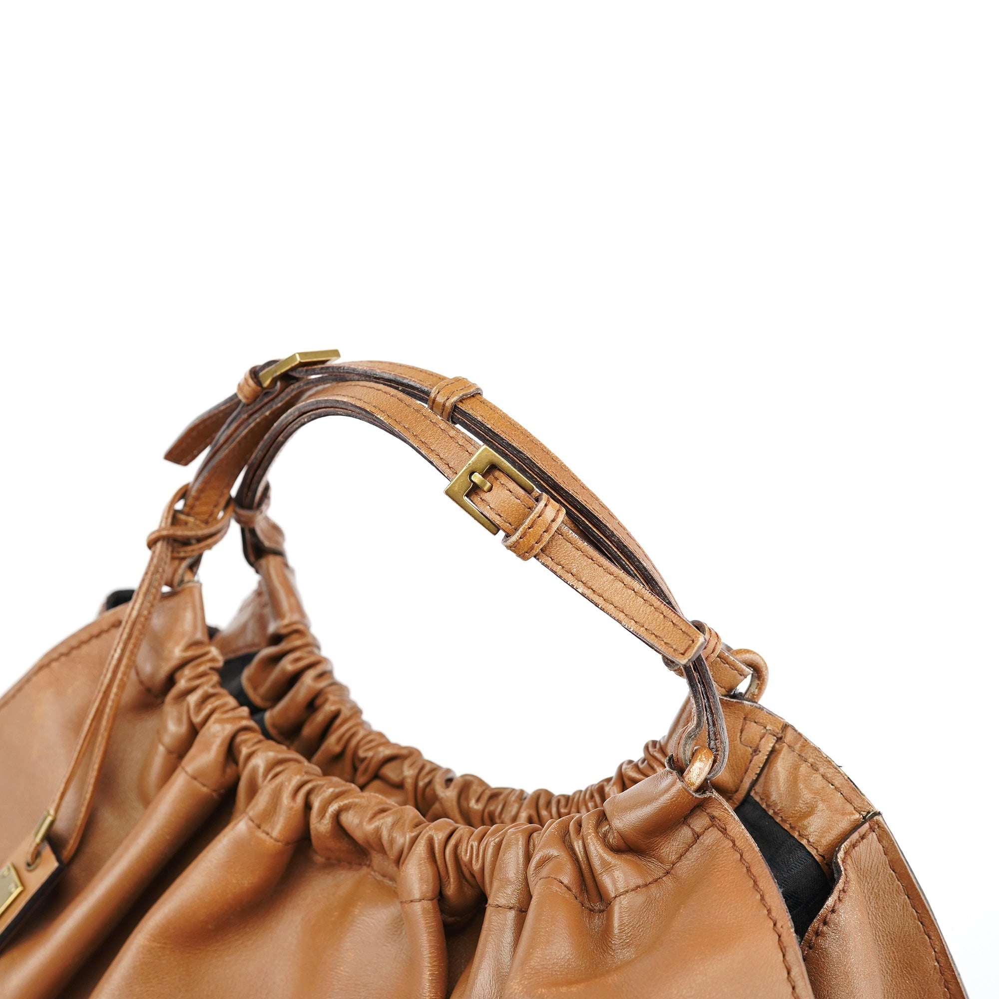 76554 Light Brown Ruched Tote Bag