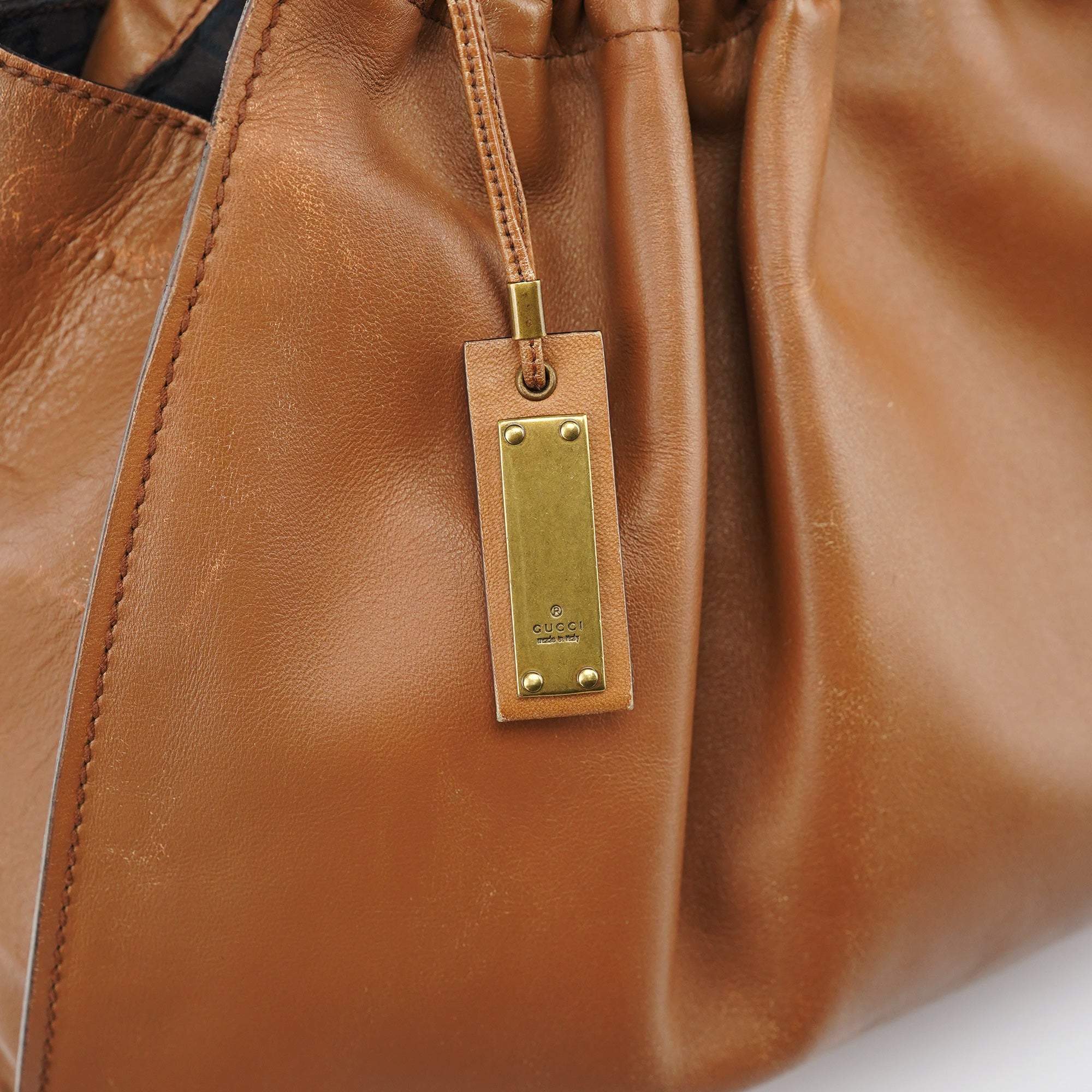76554 Light Brown Ruched Tote Bag