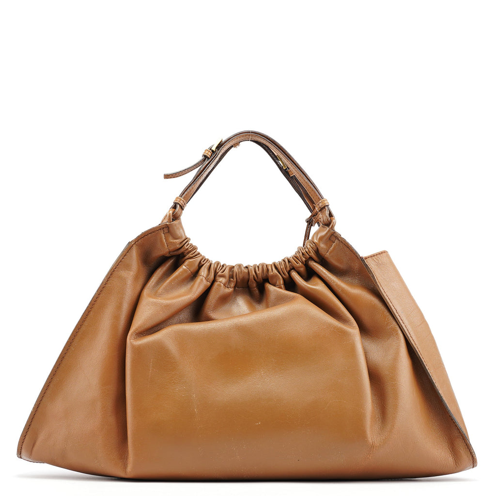 76554 Light Brown Ruched Tote Bag