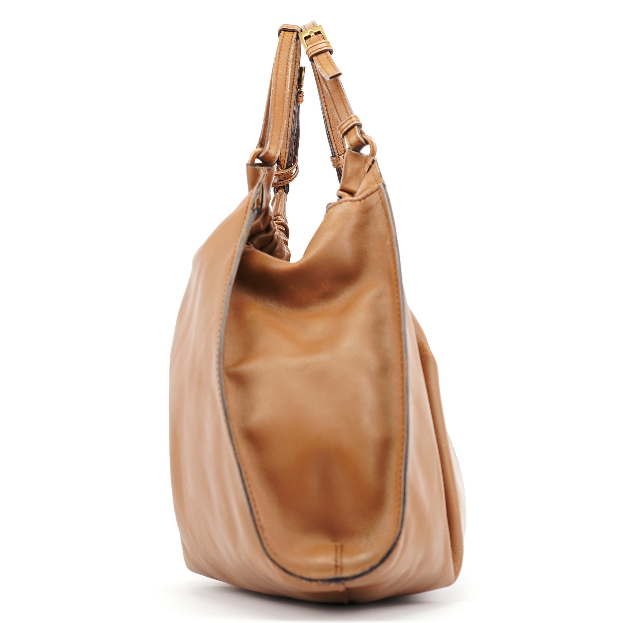 76554 Light Brown Ruched Tote Bag