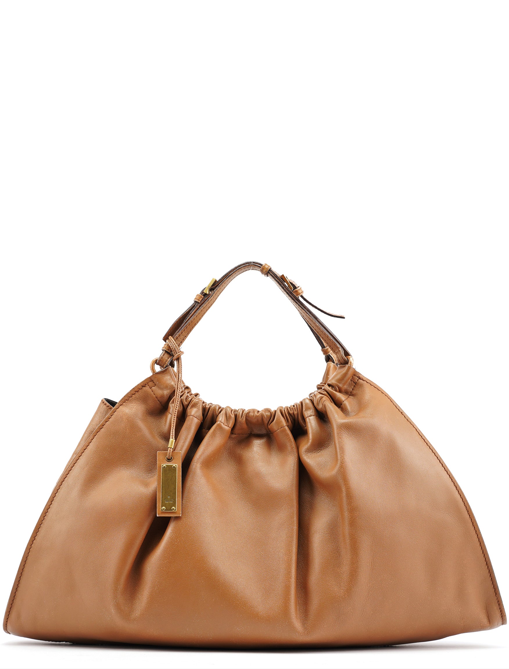 76554 Light Brown Ruched Tote Bag