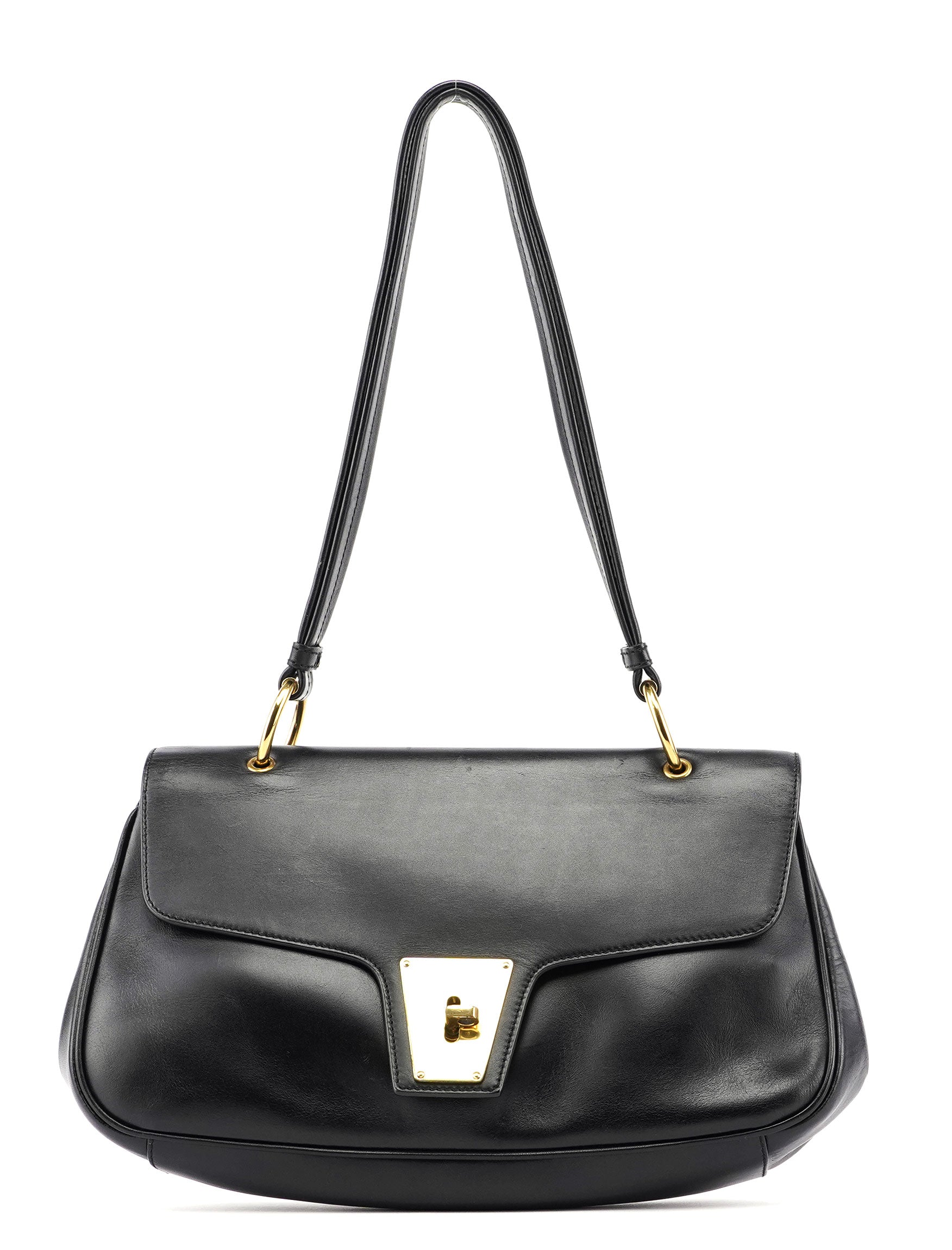 90643 Black Calfskin Buckle Shoulder Bag