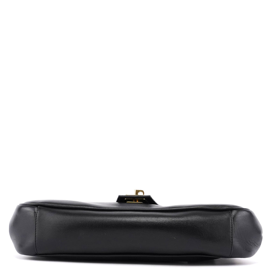 90643 Black Calfskin Buckle Shoulder Bag