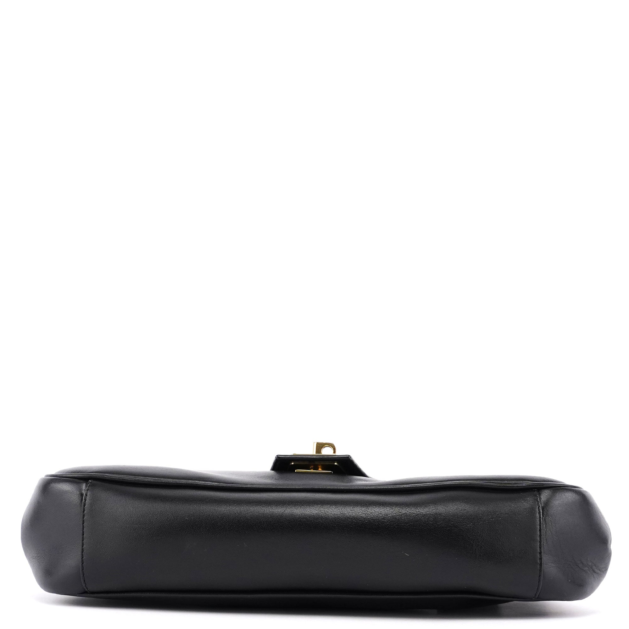90643 Black Calfskin Buckle Shoulder Bag