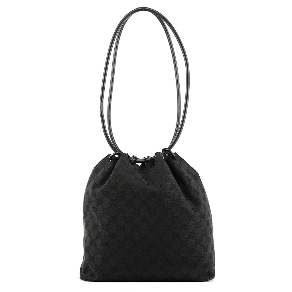 90644 Black GG Canvas Drawstring Shoulder Bag