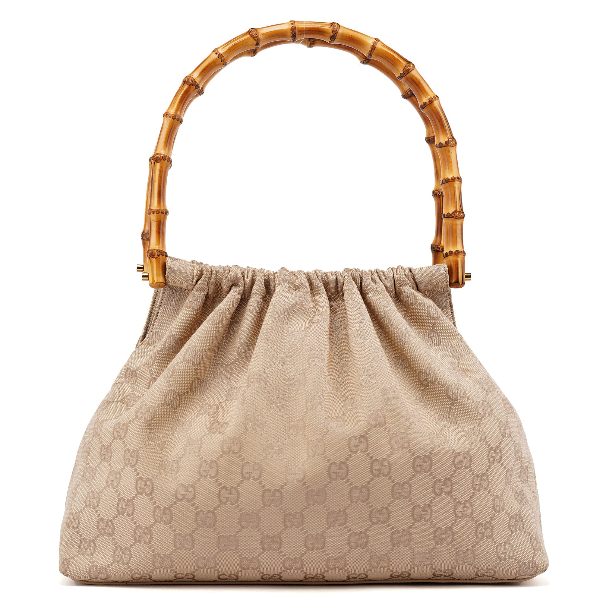 92708 Beige GG Bamboo Handle Shoulder Bag