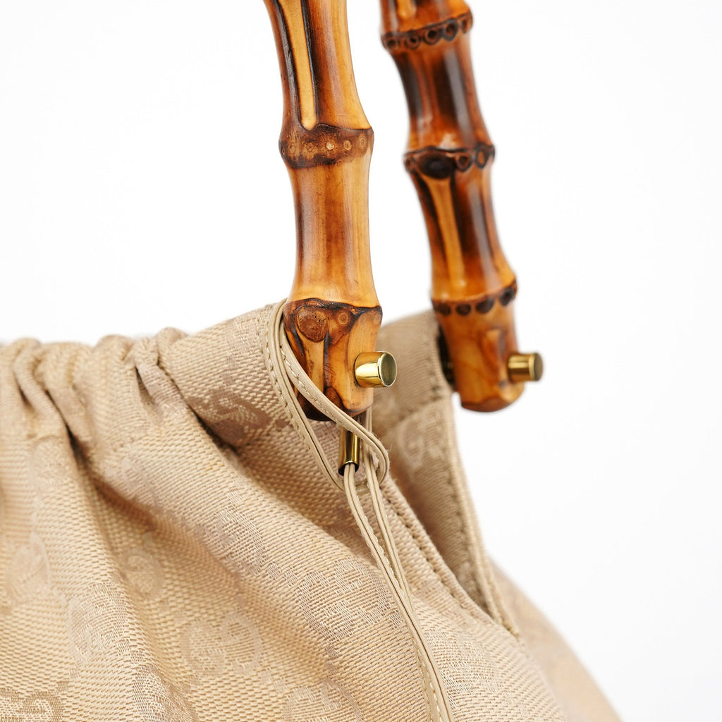 92709 Beige GG Bamboo Handle Shoulder Bag