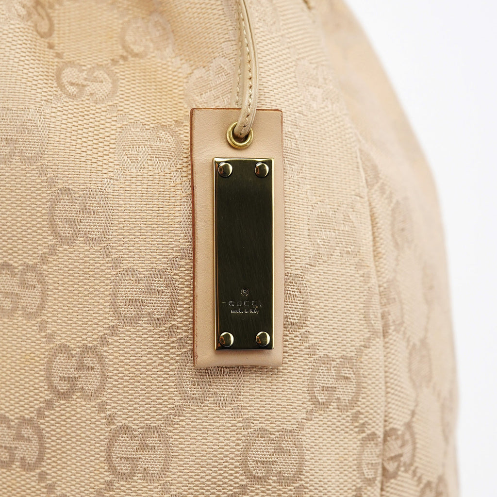 92709 Beige GG Bamboo Handle Shoulder Bag