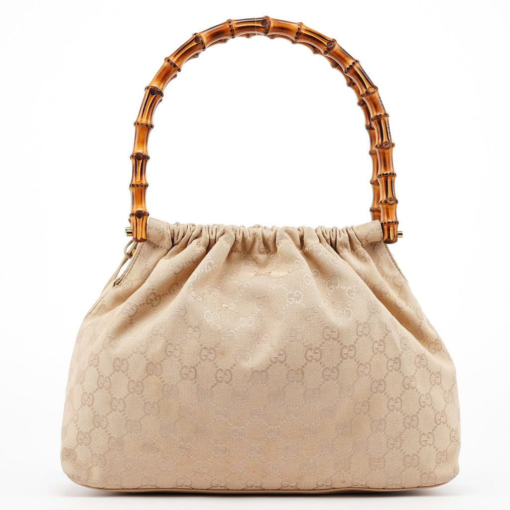 92709 Beige GG Bamboo Handle Shoulder Bag
