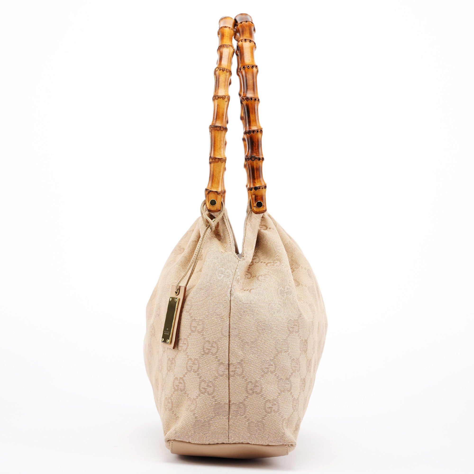 92709 Beige GG Bamboo Handle Shoulder Bag