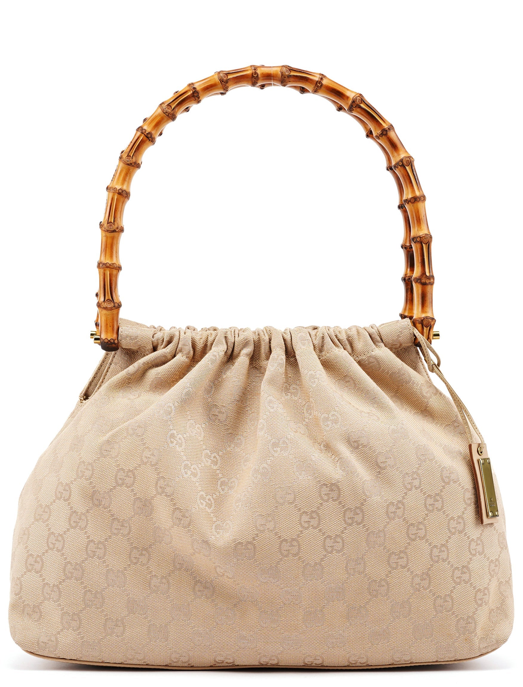 92709 Beige GG Bamboo Handle Shoulder Bag