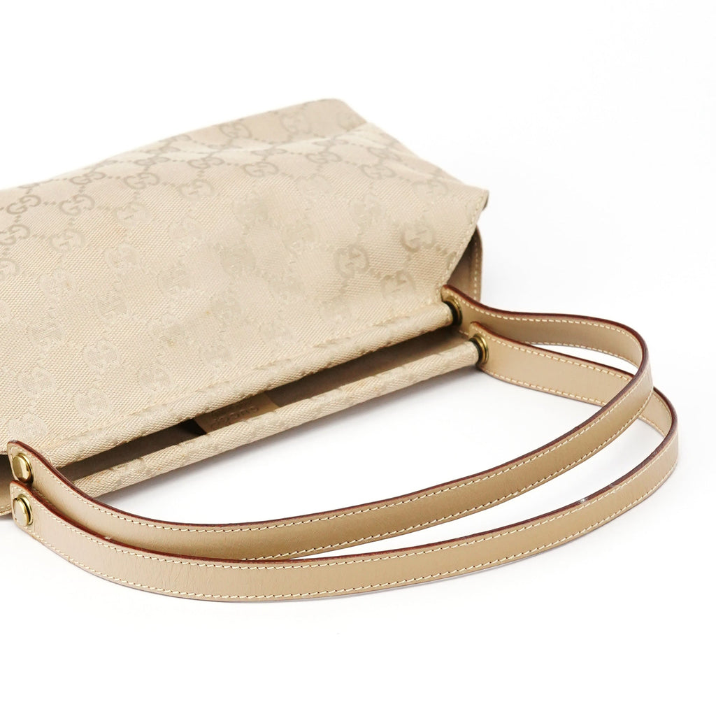 92710 Beige GG Canvas Leather Shoulder Bag
