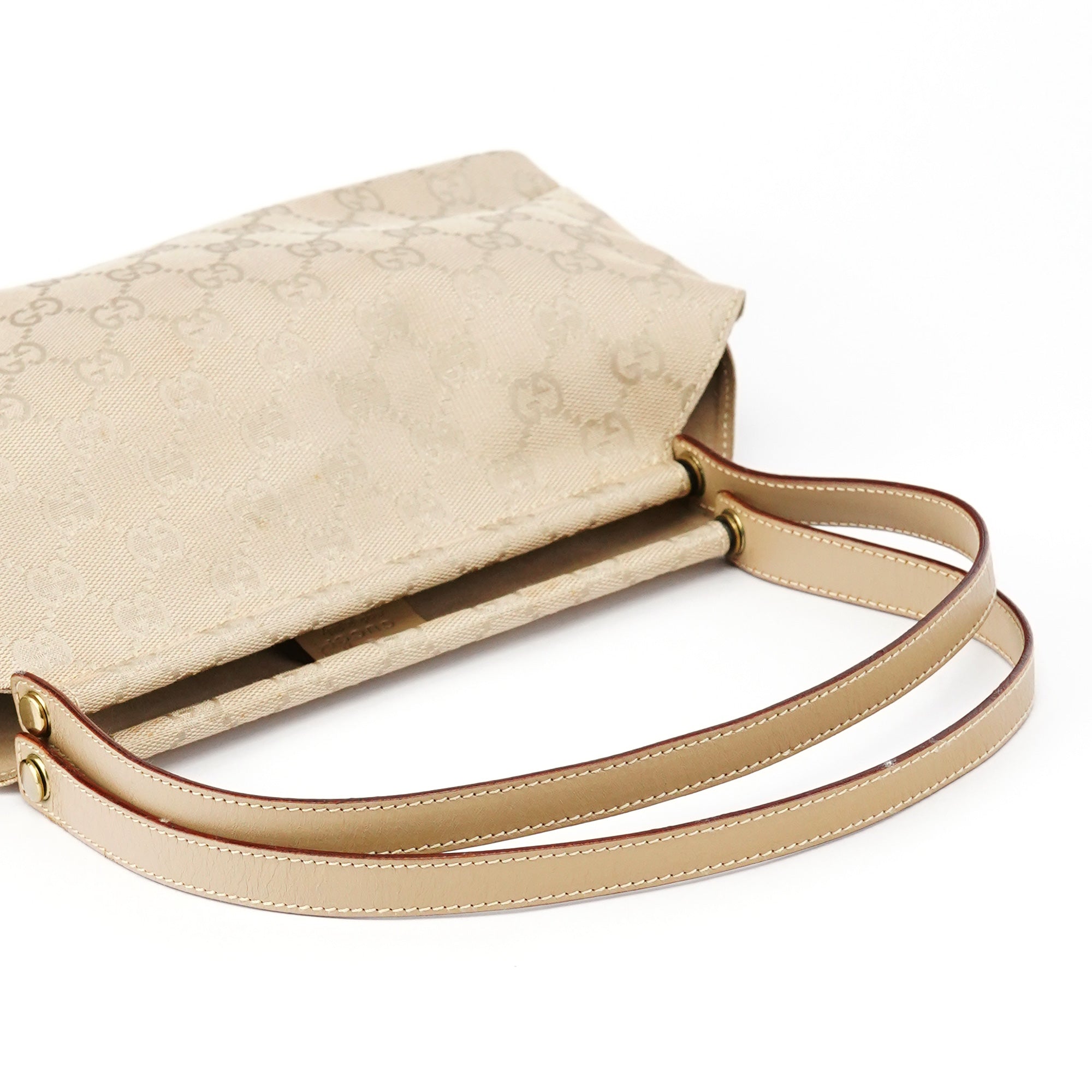 92710 Beige GG Canvas Leather Shoulder Bag
