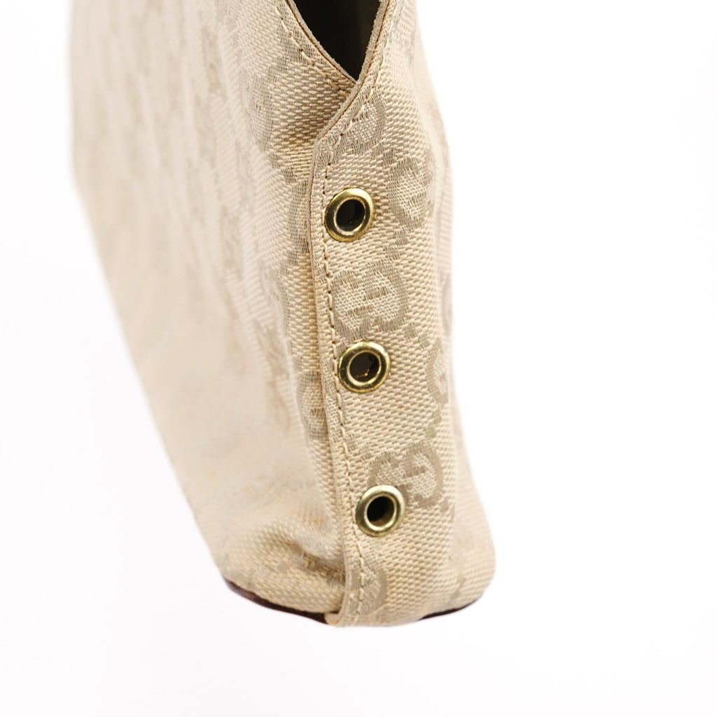 92710 Beige GG Canvas Leather Shoulder Bag