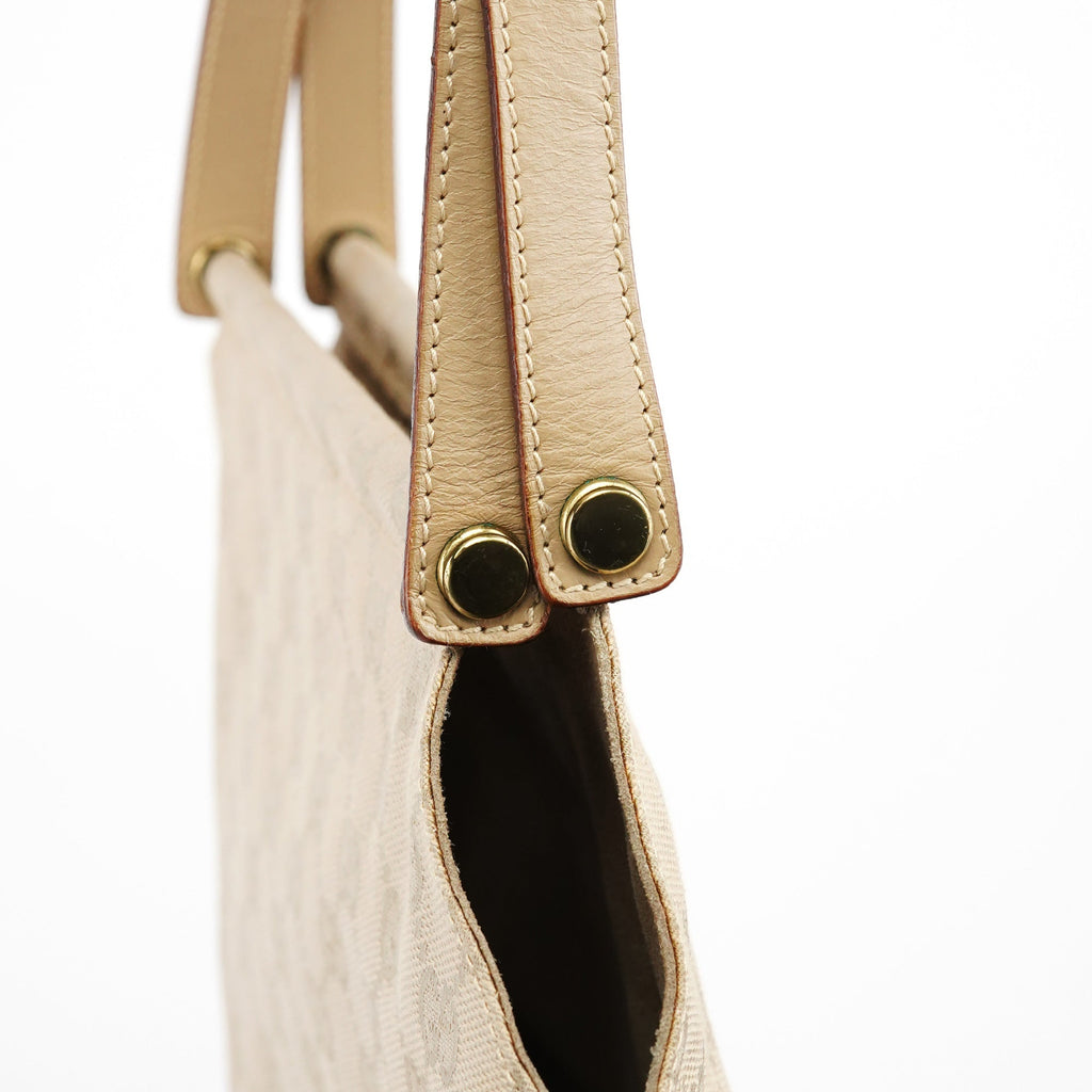 92710 Beige GG Canvas Leather Shoulder Bag