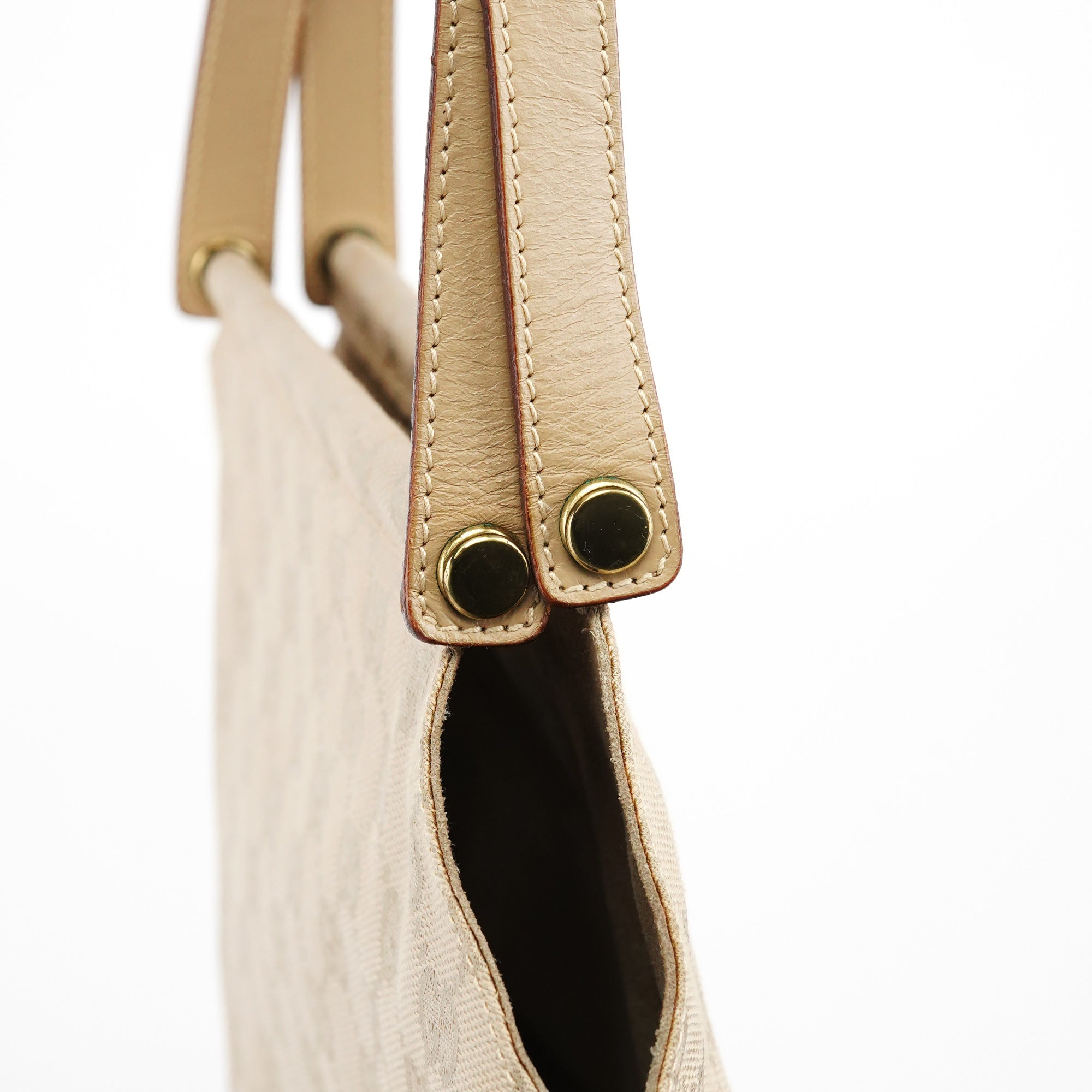 92710 Beige GG Canvas Leather Shoulder Bag