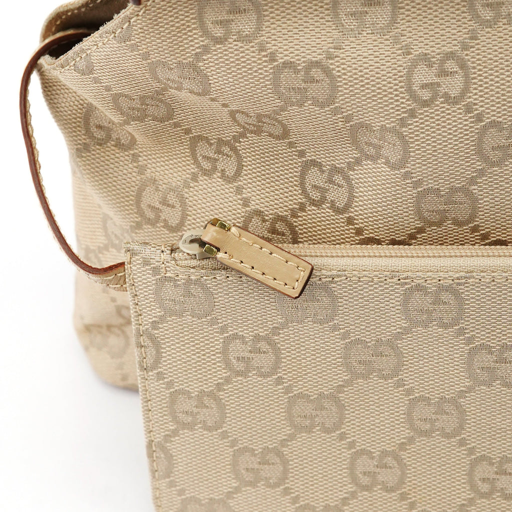 92710 Beige GG Canvas Leather Shoulder Bag