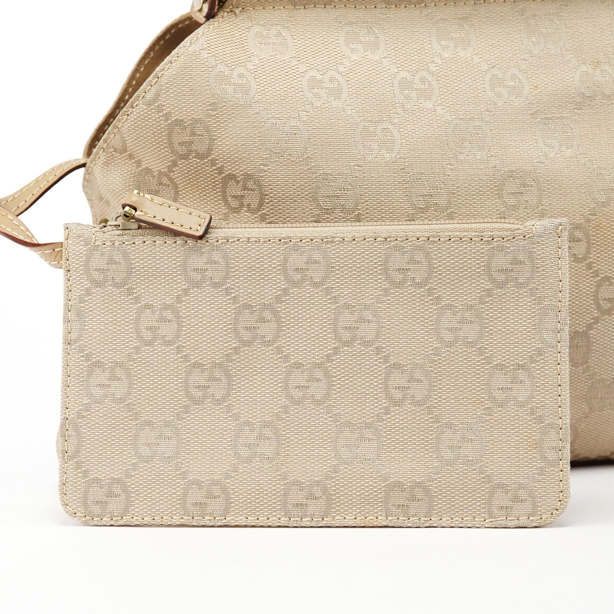 92710 Beige GG Canvas Leather Shoulder Bag