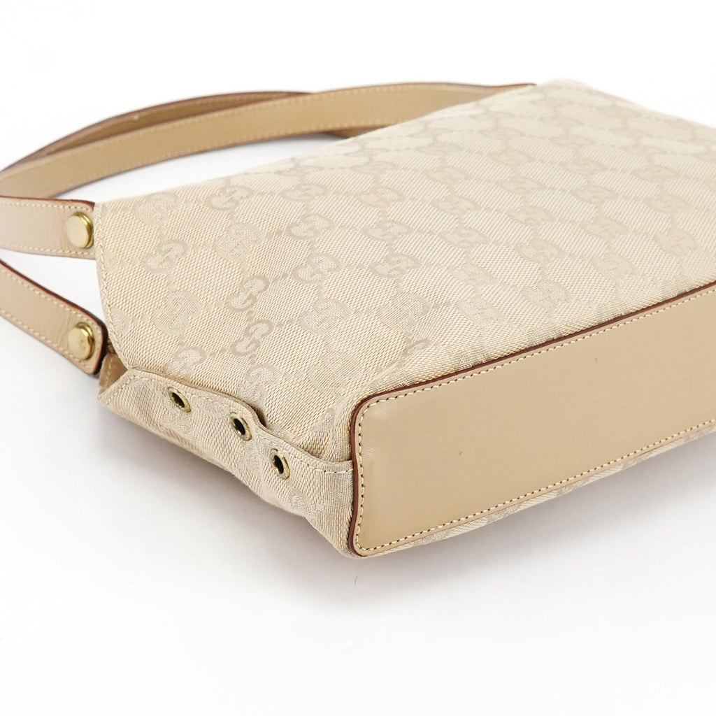 92710 Beige GG Canvas Leather Shoulder Bag