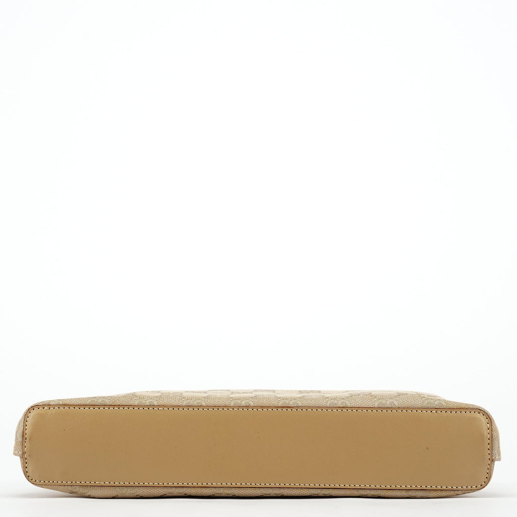 92710 Beige GG Canvas Leather Shoulder Bag