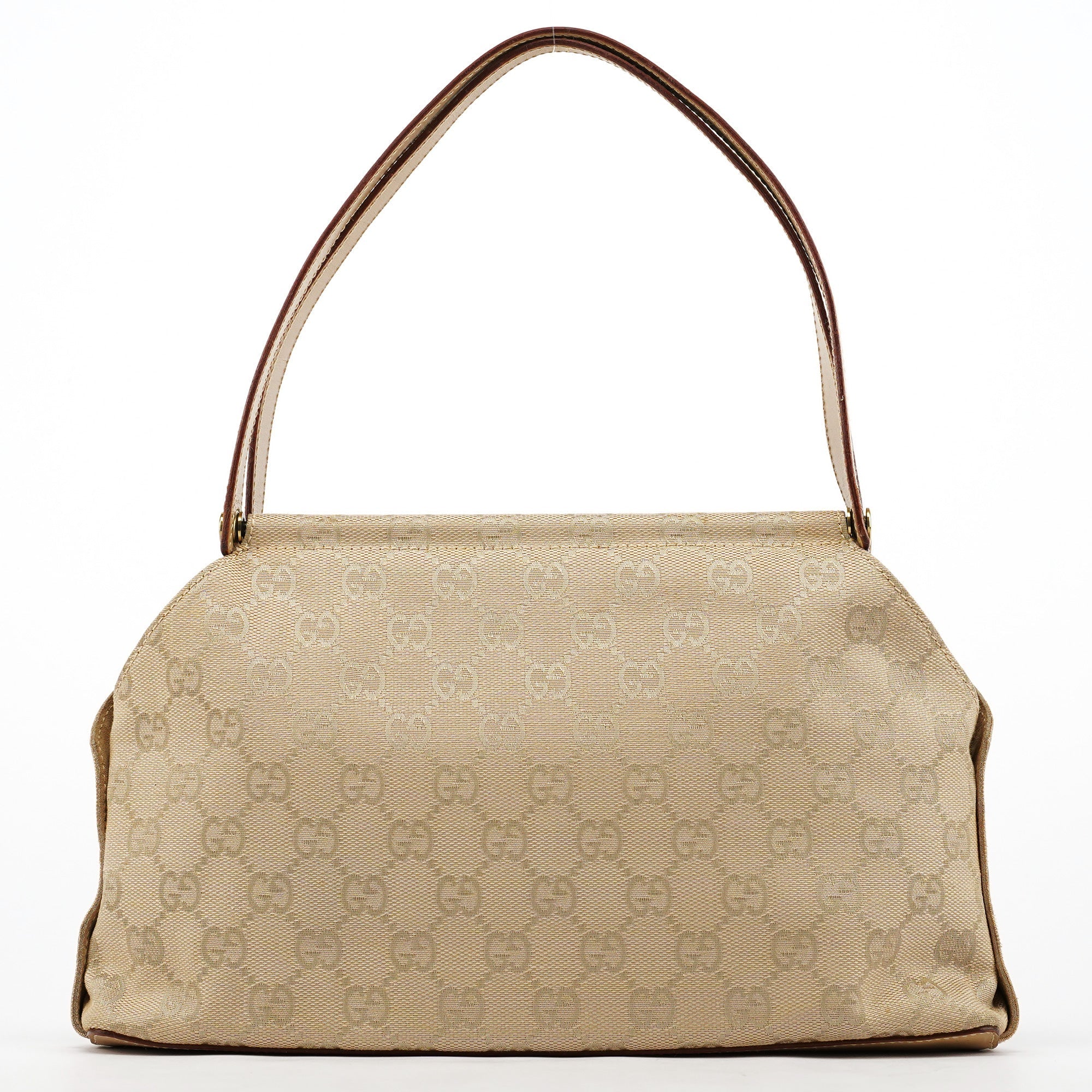 92710 Beige GG Canvas Leather Shoulder Bag