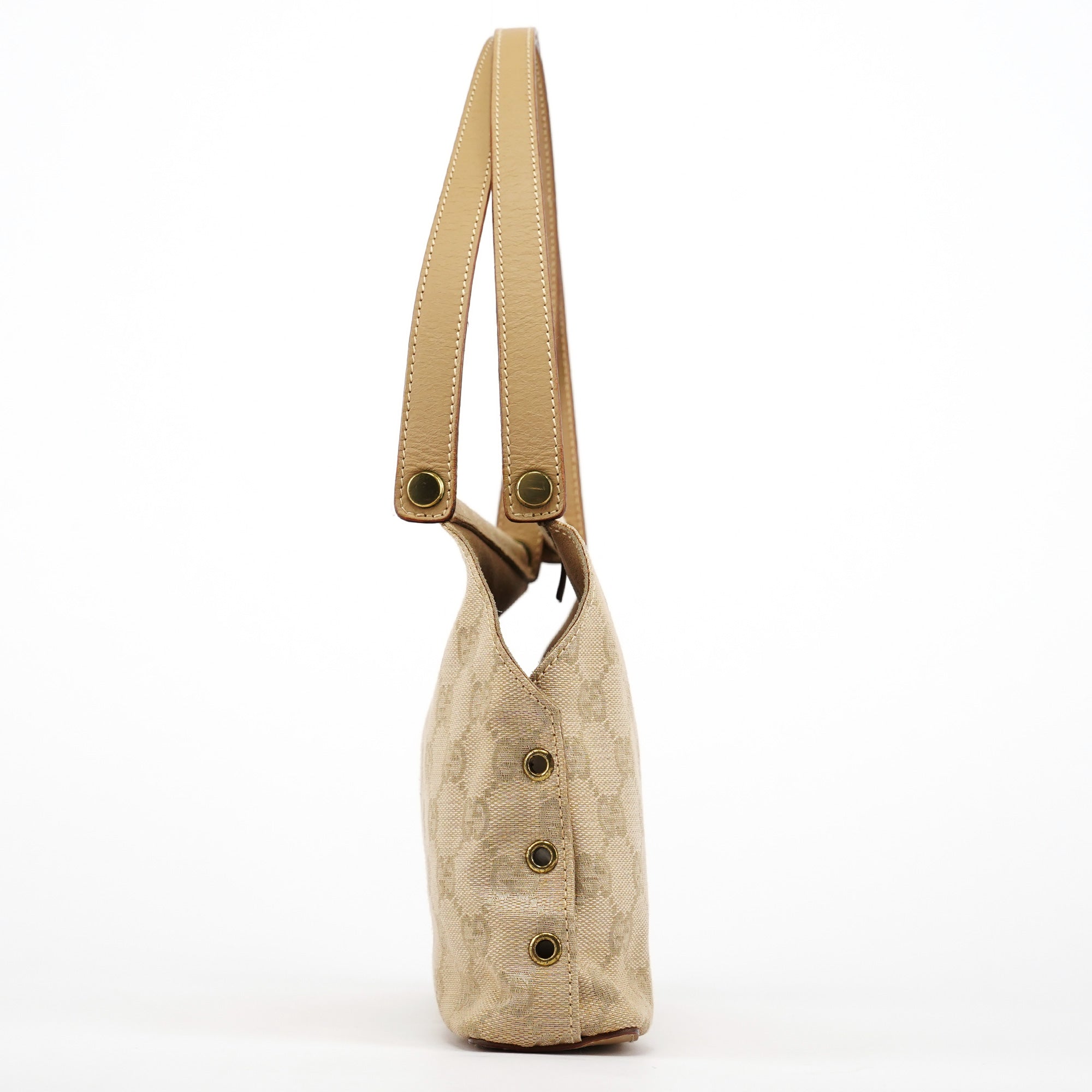 92710 Beige GG Canvas Leather Shoulder Bag
