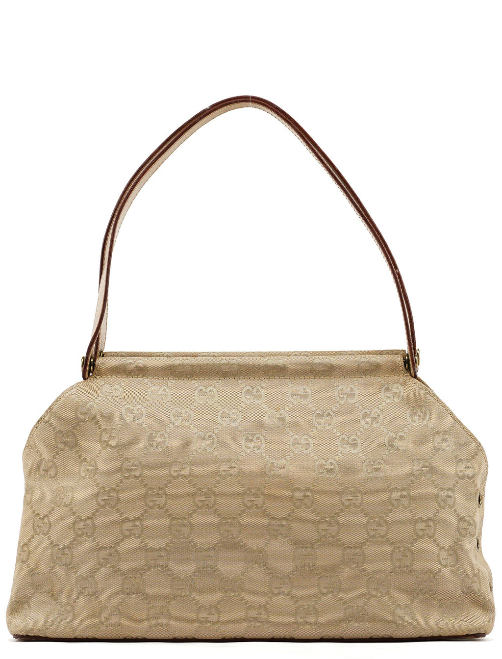 92710 Beige GG Canvas Leather Shoulder Bag