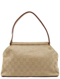 92710 Beige GG Canvas Leather Shoulder Bag