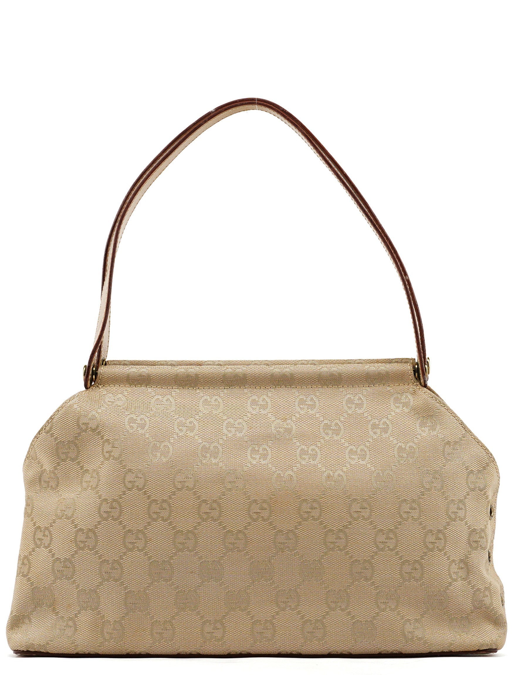 92710 Beige GG Canvas Leather Shoulder Bag