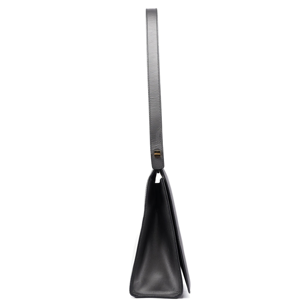 Anthracite Calfskin Flap Shoulder Bag