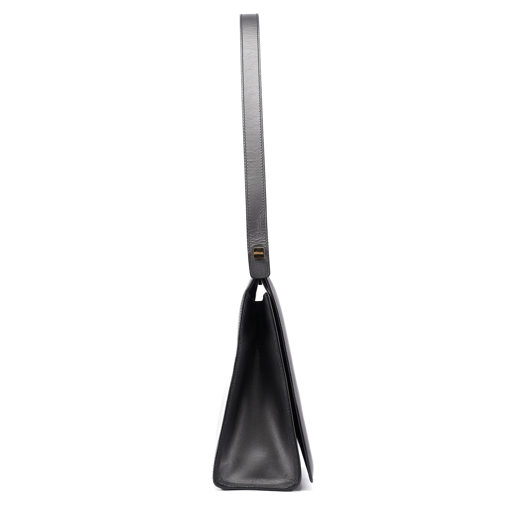Anthracite Calfskin Flap Shoulder Bag