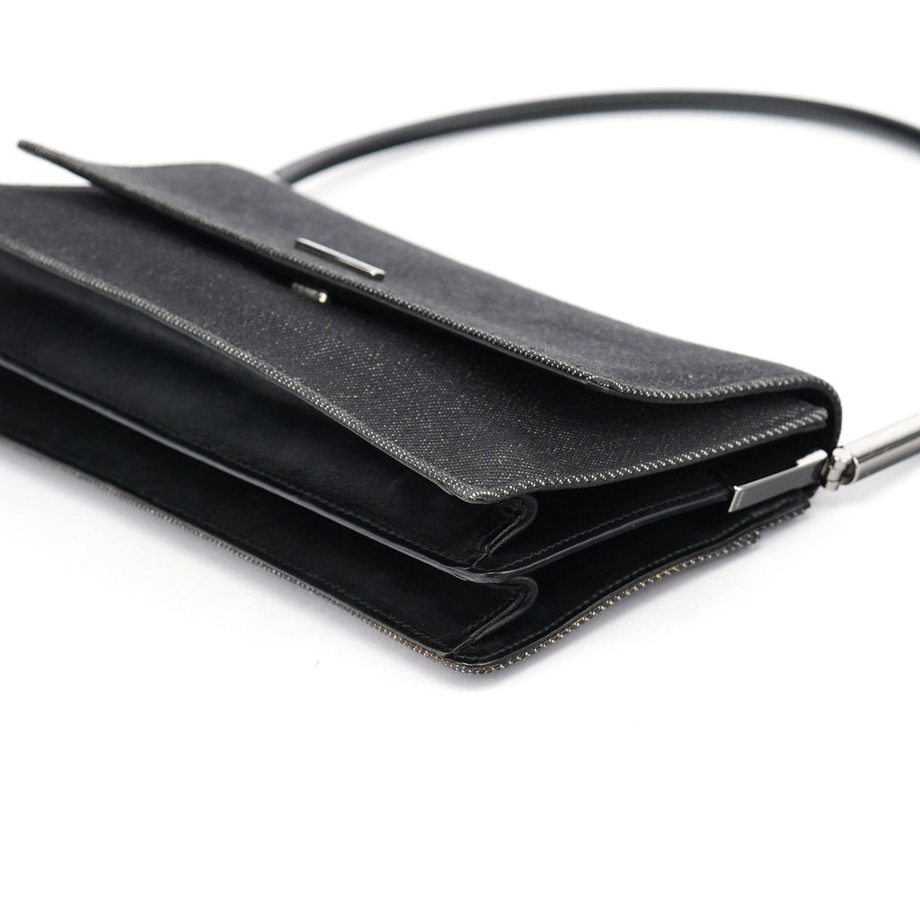 Anthracite Denim Flap Shoulder Bag