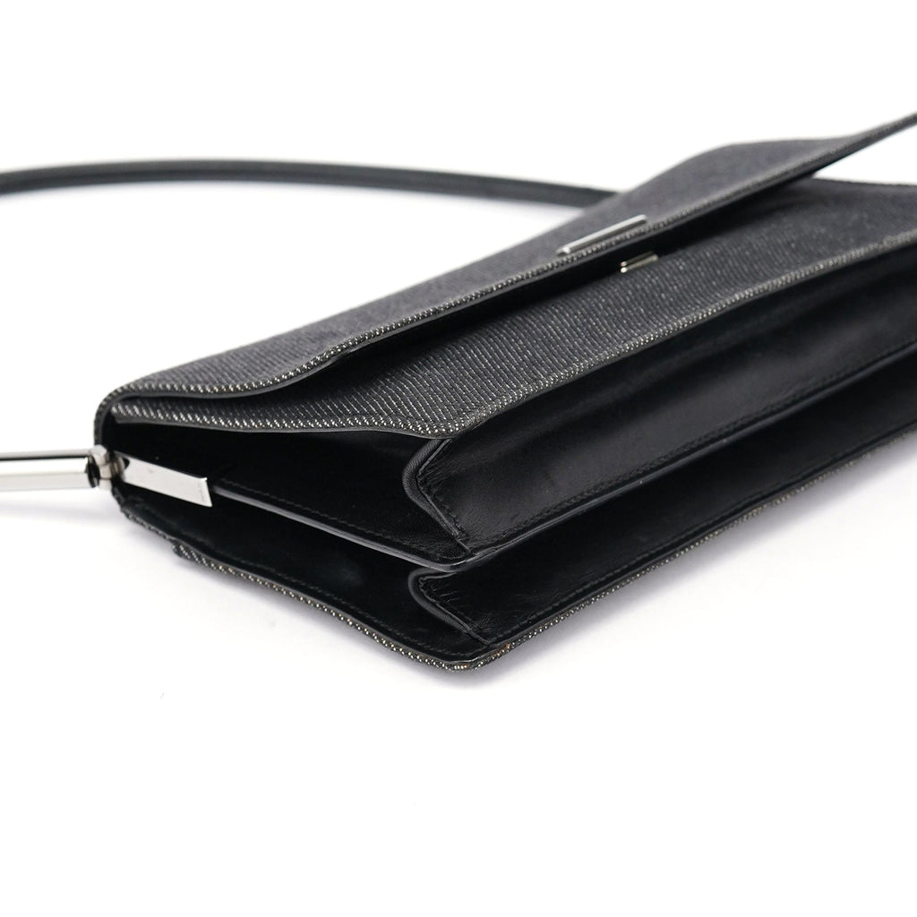 Anthracite Denim Flap Shoulder Bag