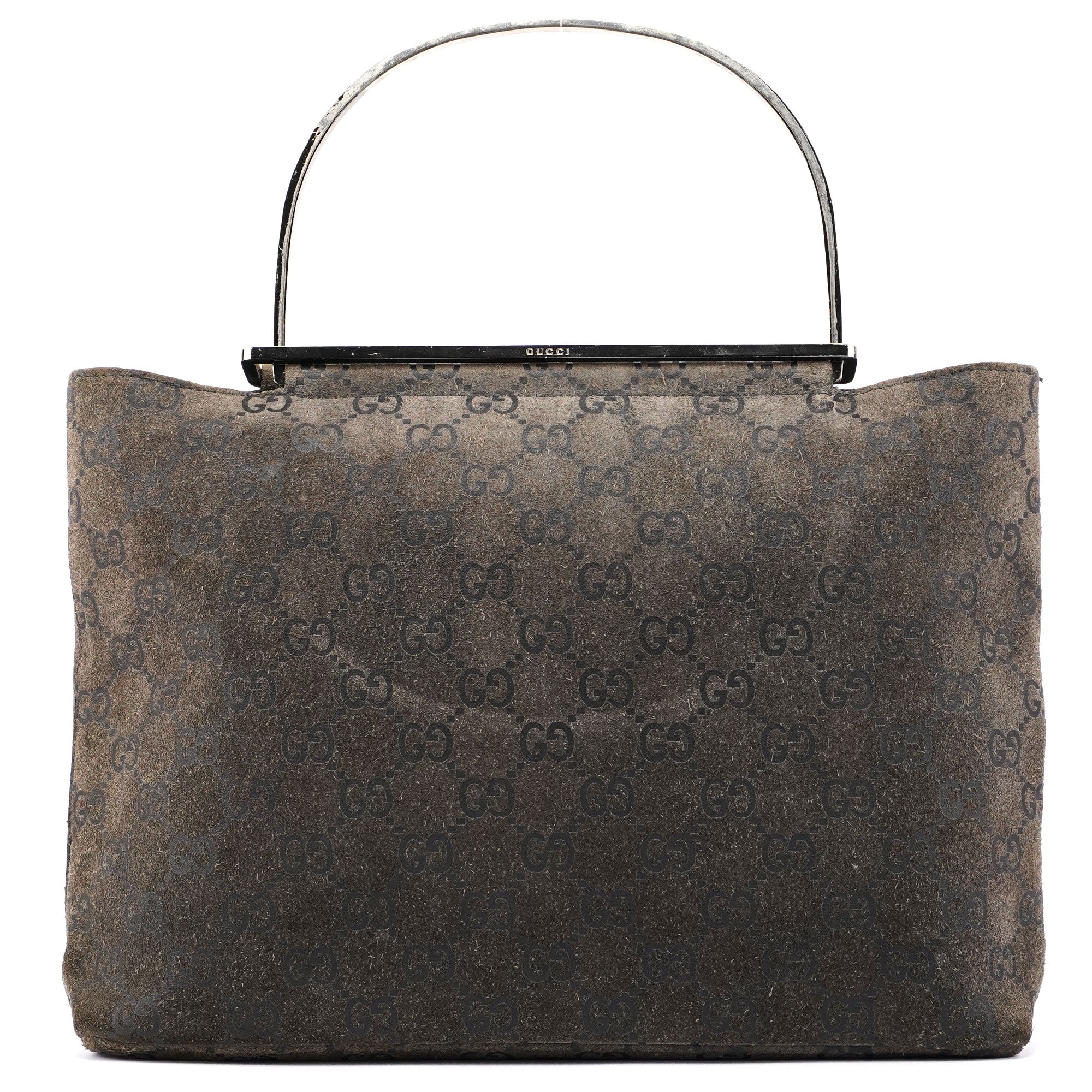Anthracite GG Suede Metal Handle Bag
