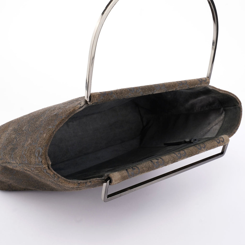 Anthracite GG Suede Metal Handle Bag
