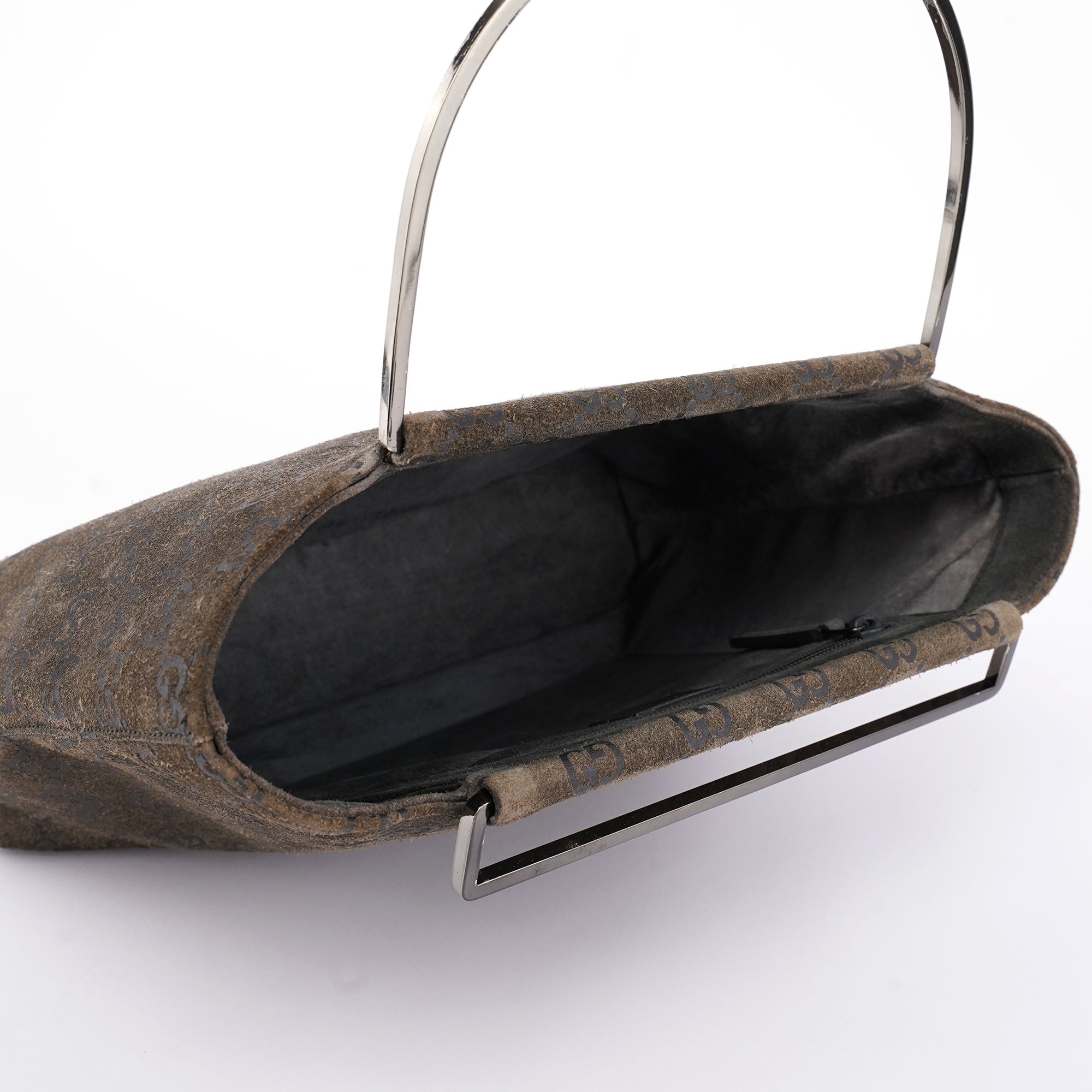Anthracite GG Suede Metal Handle Bag