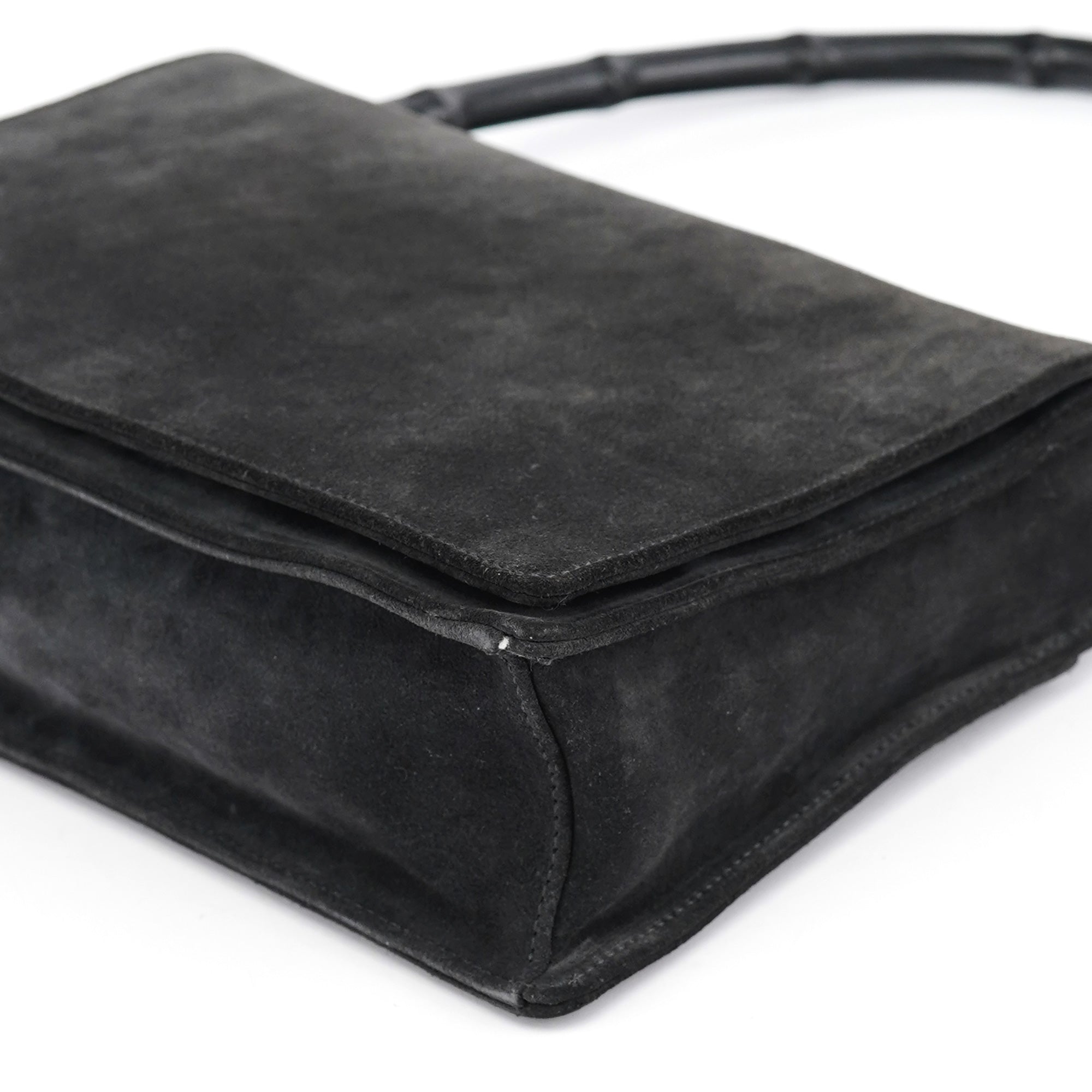 Anthracite Suede Bamboo Shoulder Bag